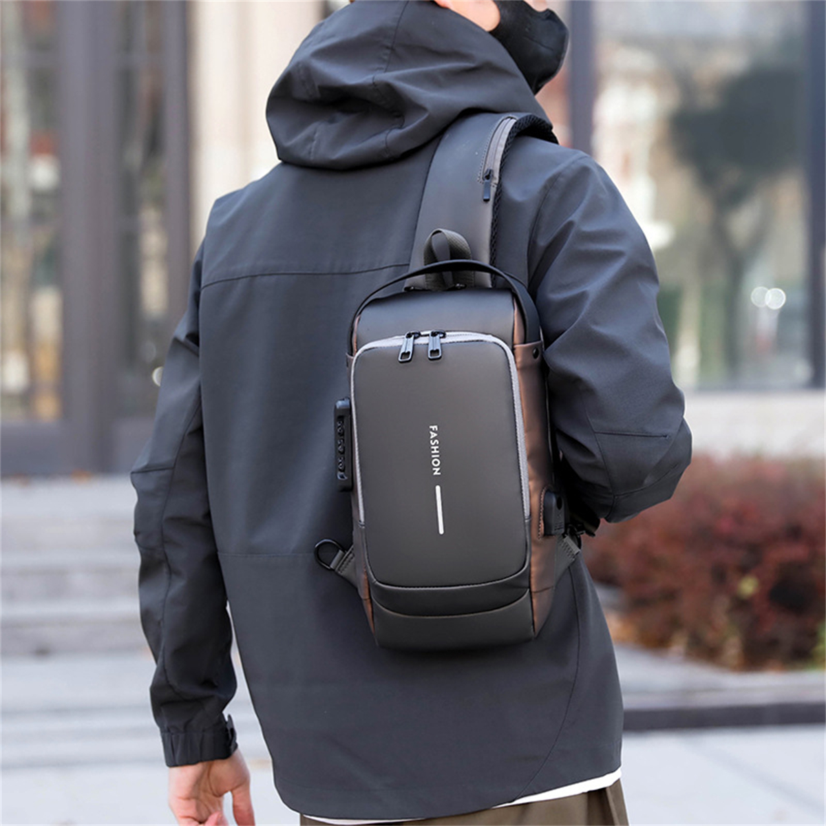 ผู้ชายมัลติฟังก์ชั่ Anti-Theft USB กระเป๋าสะพายชาย Crossbody CROSS Body Travel SLING Chest Pack Messenger Pack สําหรับชาย-LJX