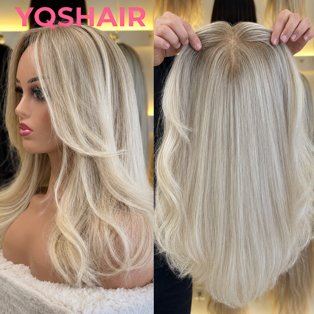 Pelucas de Cabello Humano 100% Real, Color Rubio Balayage, 6x6 Pulgadas, Cabello Virgen Europeo para Mujer, Aspecto Natural del Cuero Cabelludo, Base de Seda