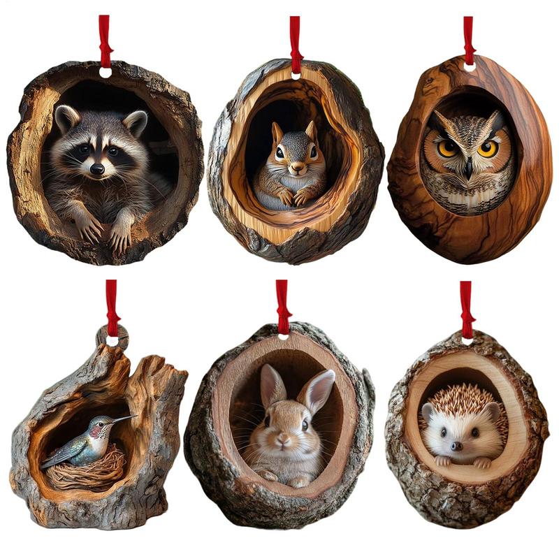 Christmas Raccoon Acrylic Pendant Owl Squirrel Bunny Bird Acrylic Pendant Animal Christmas Ornament 2D Xmas Acrylic Pendant