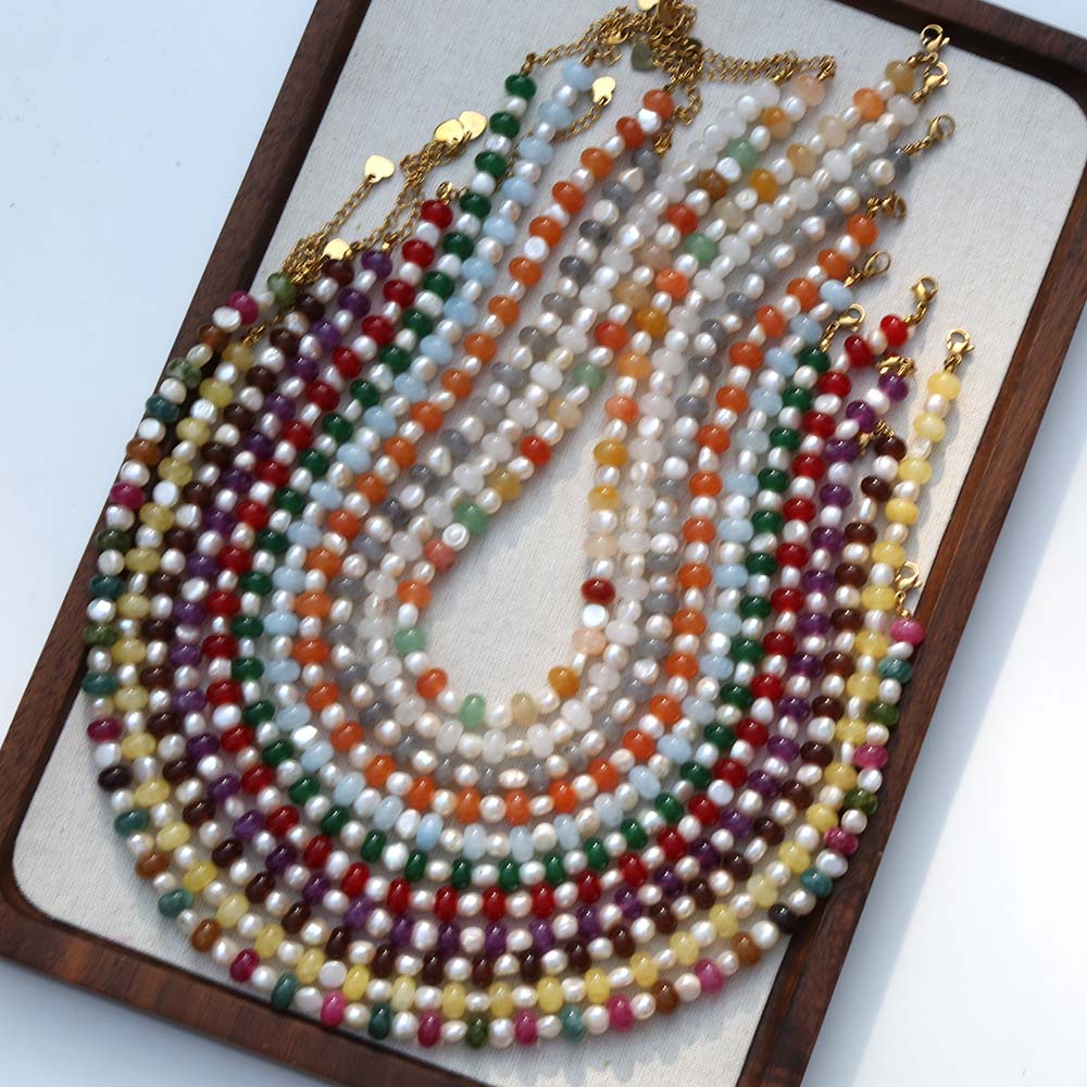 Collana di Perle d'Acqua Dolce Naturali Colorate Stile Bohémien, Design Popolare Europeo e Americano per Riunioni Festive e Regali
