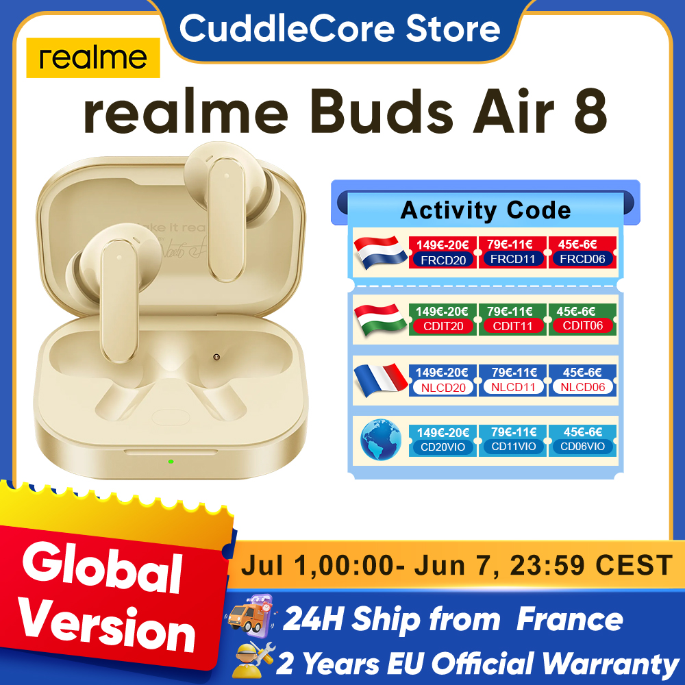 Realme Buds Air 8 Bluetooth-Kopfhörer für Realme 16 Pro Plus, Realme GT 8 Pro AI-Kopfhörer-Assistent, 55 dB, 58 Stunden Akkulaufzeit