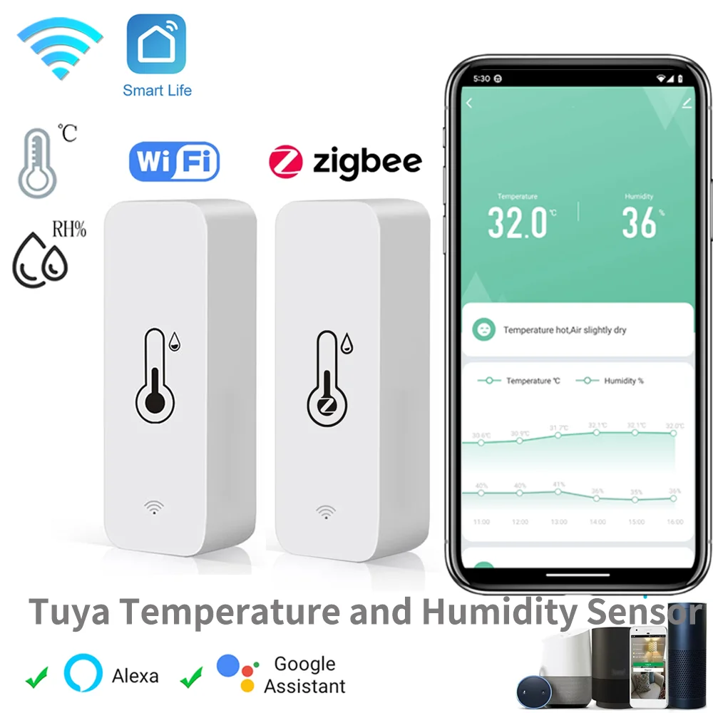 Tuya Zigbee Wifi Temperatuur En Vochtigheid Sensor App Afstandsbediening Voor Smart Home Var Smartlife Workwith Alexa Google Assistent