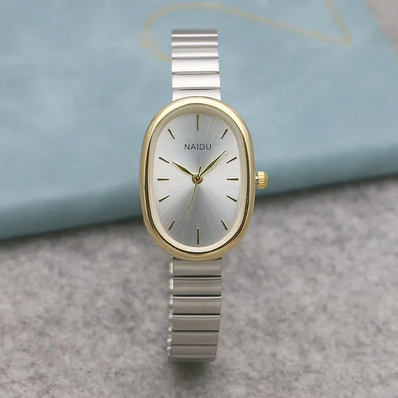 Oval pequeno mostrador feminino relógio de quartzo aço inoxidável pulseira de bambu menina estudante lazer moda luxo presente relógio de pulso dropshipping