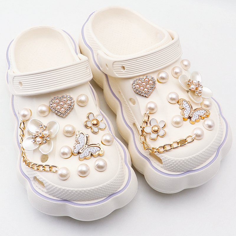 1 Set Set Jimat Sepatu Kreatif DIY 3D Bunga Sepatu Berlian Kupu-kupu Mutiara Bunga Dilepas Rantai Gesper Dekorasi Sepatu Anak Perempuan