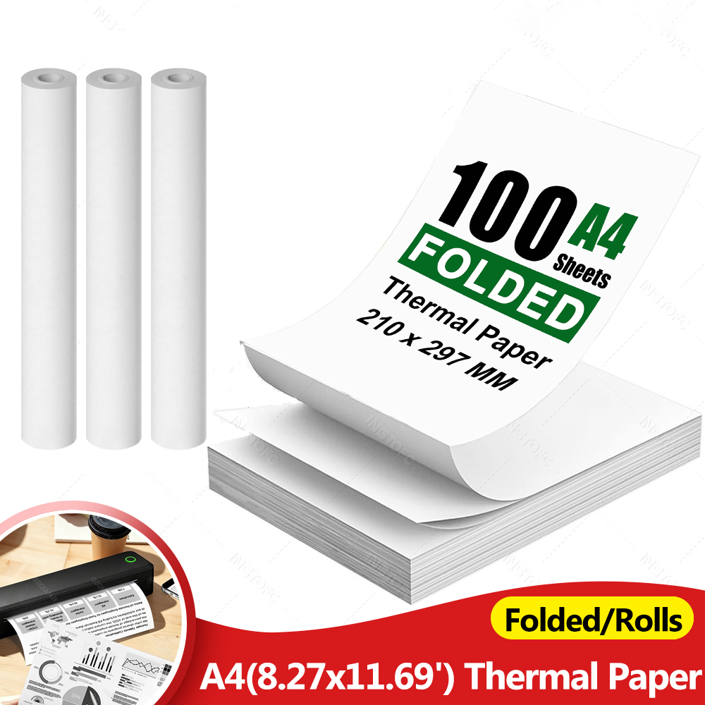 A4 Thermal Paper Folded/Rolls, 8.27x11.69' Thermal Paper(210 x 297mm) for Portable Thermal Printer, for Printing Files, Pictures