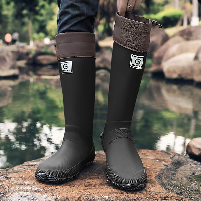 Botas de chuva para homens, botas de chuva de cano alto da moda para uso externo, botas de pesca ao ar livre estilo casal à prova d'água e antiderrapante de tubo longo