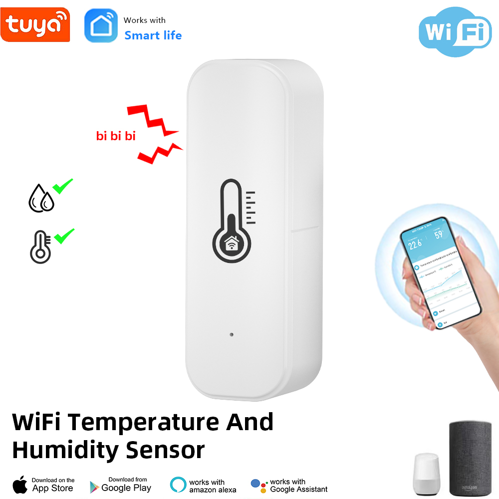 Датчик температуры и влажности Tuya Wi-Fi с питанием от аккумуплаттера, совместимый с приложением Alexa Google Home Smart Life