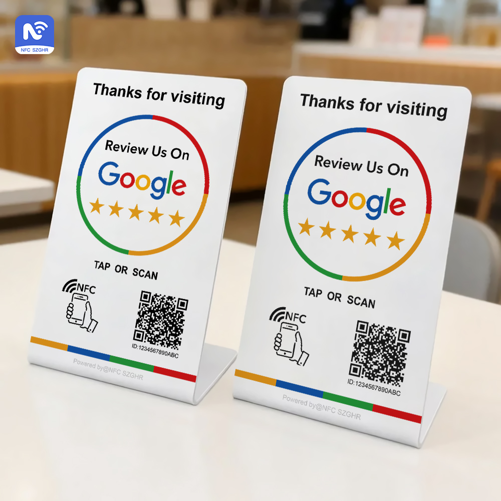 nfc google qr code stand 13.56Mhz Programmable review google nfc and qr Card NFC station table Compatible google review card