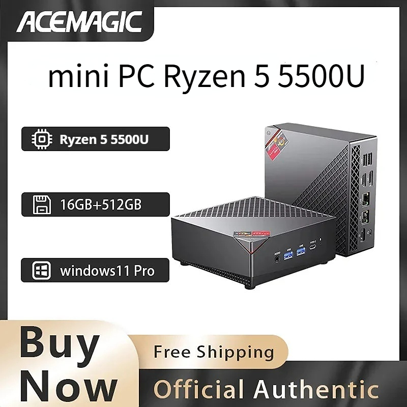 ACEMAGIC AM06pro mini PC AMD Ryzen 5 5500U 16GB RAM 512GB SSD przenośny mini komputer Wifi6 BT5.2 4K podtrzymanie trójwzorcowego wyświetlania system Windows 11 wtyczka EU