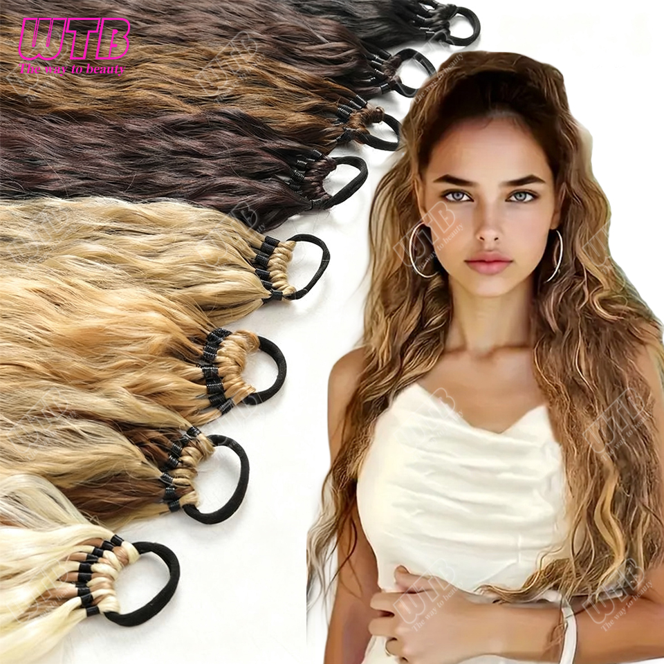 WTB Peruca Sintética Trançada de 24 Polegadas com Cabelo Cacheado Estilo Corn Perm, Rabo de Cavalo Trançado para Uso Diário