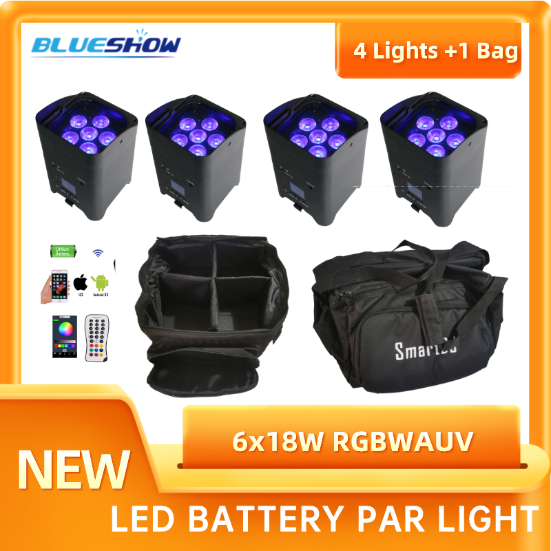 4 pièces batterie sans fil Par lumière avec sac 6x18W RGBWAUV 6IN1 télécommande Portable Par LED lumière d'effet de scène