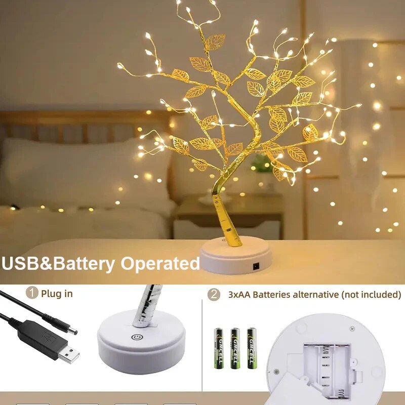ゴールデンリーフ 72 Led タッチ銅線ナイトライトツリーライト電池ボックス USB ライトストリング家の装飾用