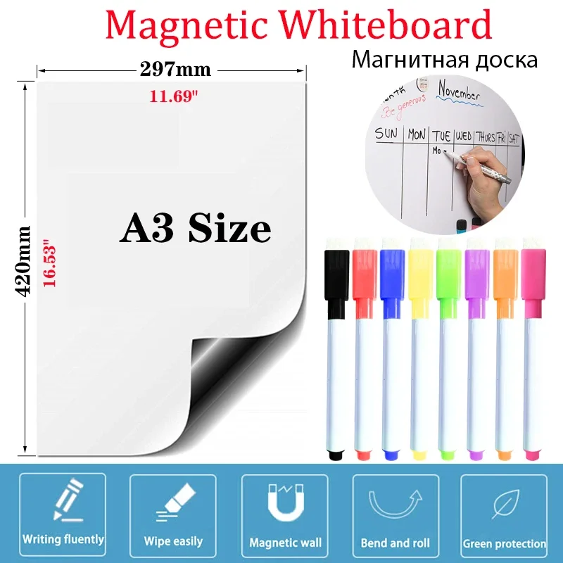 Tableau blanc magnétique pour écriture en PET, panneaux de Film effaçables à sec, fournitures scolaires et de bureau, autocollants pour réfrigérateur, tableau de messages pour mémo