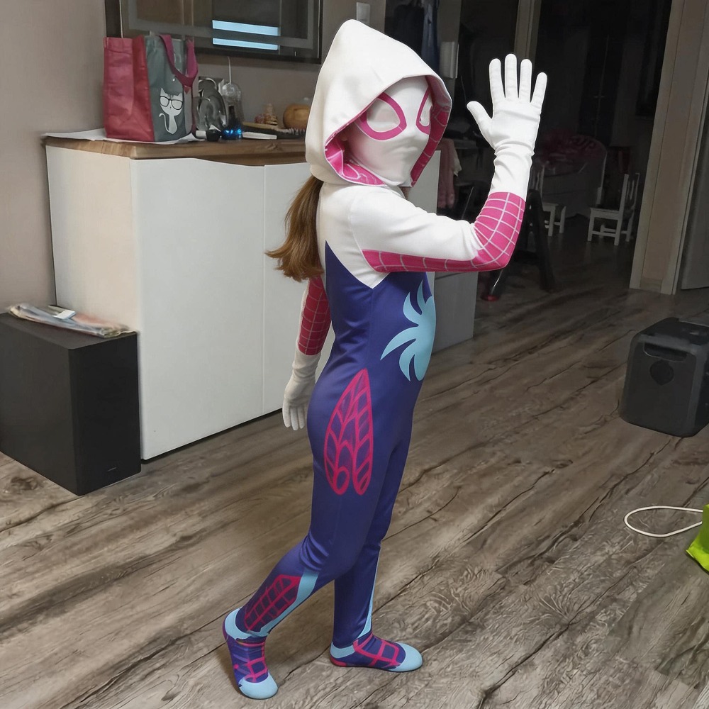 Girls Superhero Costume Bodysuit Jumpsuit Kids Supergirl Halloween Cosplay Party Costume Fantasy Dress Up Mask Hoodies Suit