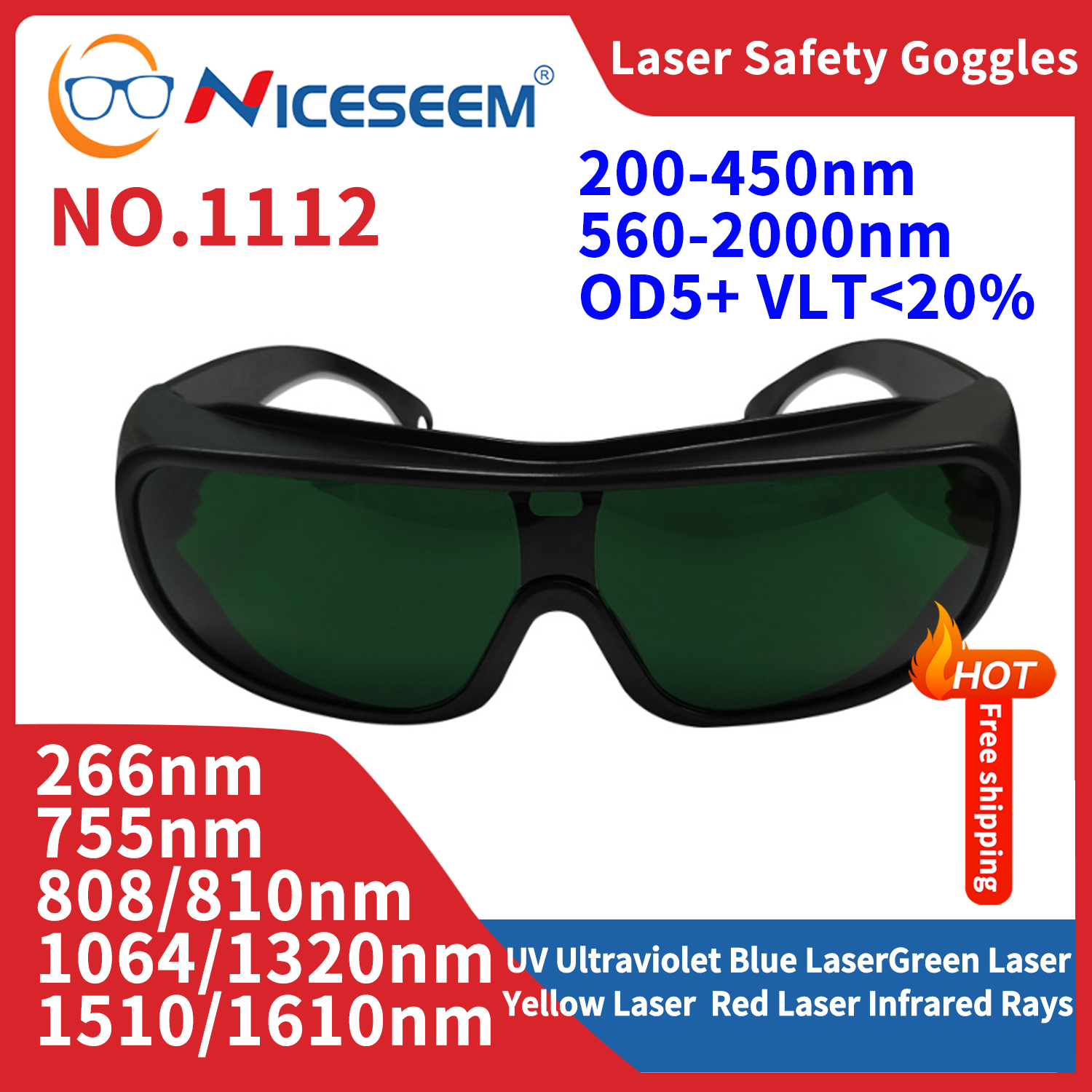แว่นตาป้องกันรังสีเอ็กซ์ แว่นตานิรภัย ป้องกันดวงตาจากแสง UV IPI IR IPL FPV เลเซอร์  CO2 อินฟราเรด 355 808 1064nm 200-450 560-2000nm