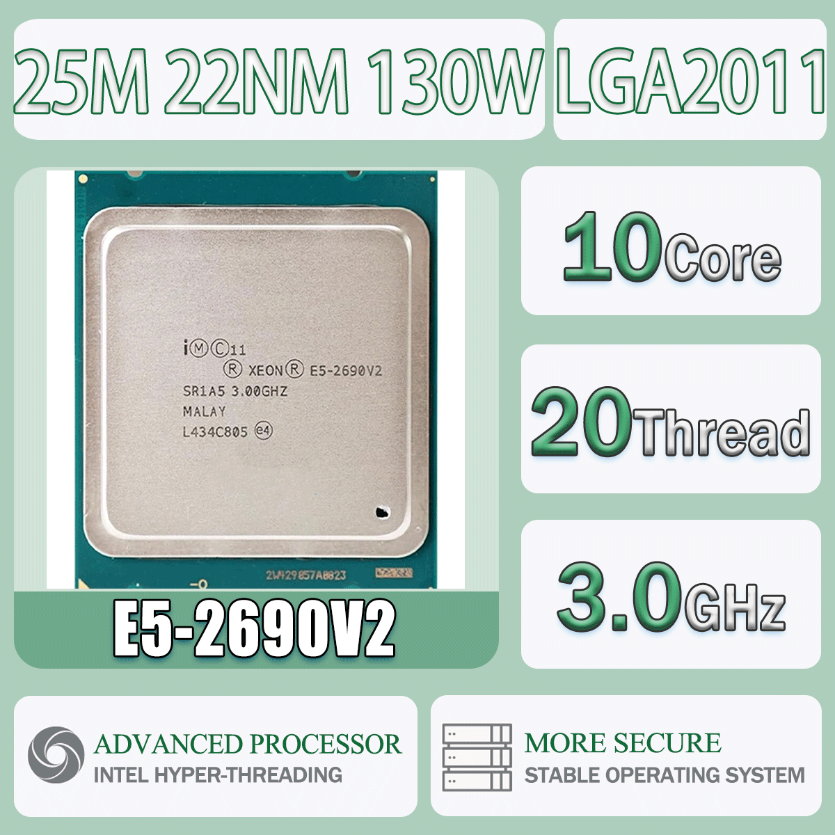 Intel Xeon E5-2690V2 3.0GHz 10Cores 20Threads 25MB 22nm 130W E5 2690V2 Computer CPU Processor Server E5 2690 V2 Package LGA 2011
