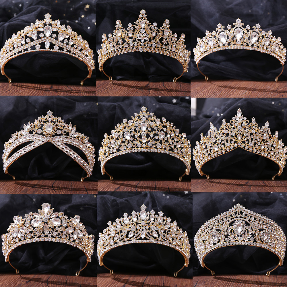 DIEZI Neue Barock Koreanische Gold Farbe Krone Haar Zubehör Luxus Kristall Tiara Für Frauen Hochzeit Kopfschmuck Braut Haar Schmuck