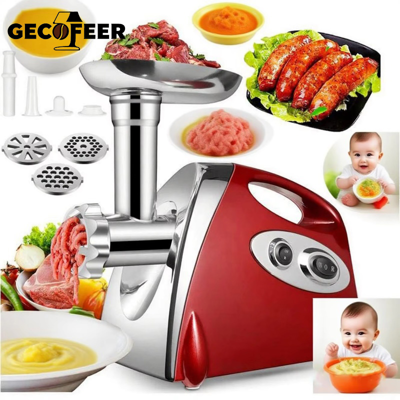 GECOFEER 2800W Elétrico Multi-função Moedor de Carne de Aço Inoxidável Picador de Vegetais Picador Picador Processador de Alimentos para Bebês