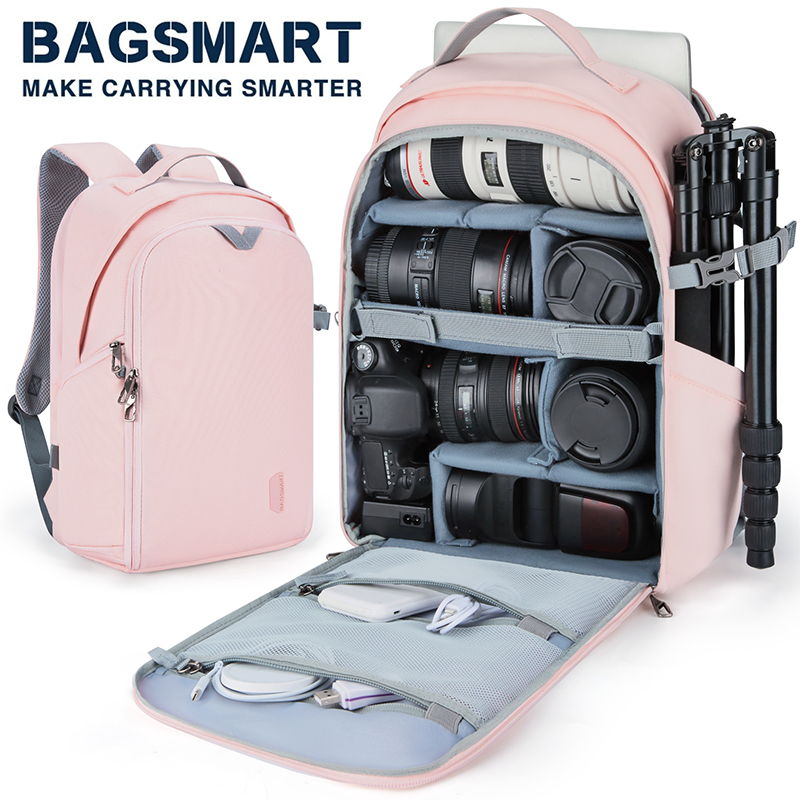 BAGSMART-Mochila multifuncional para câmera, bolsa DSLR digital, impermeável ao choque, bolsa fotográfica ao ar livre para nikon e canon, lente DSLR