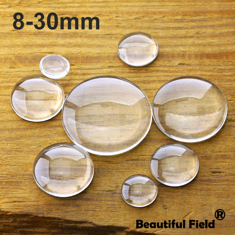 8mm 10mm 12mm 25mm 14mm 16mm 18mm 20mm 25mm แก้วใส Cabochons เปล่ารอบชุด Handmade การตั้งค่าหินโปร่งใส Domed