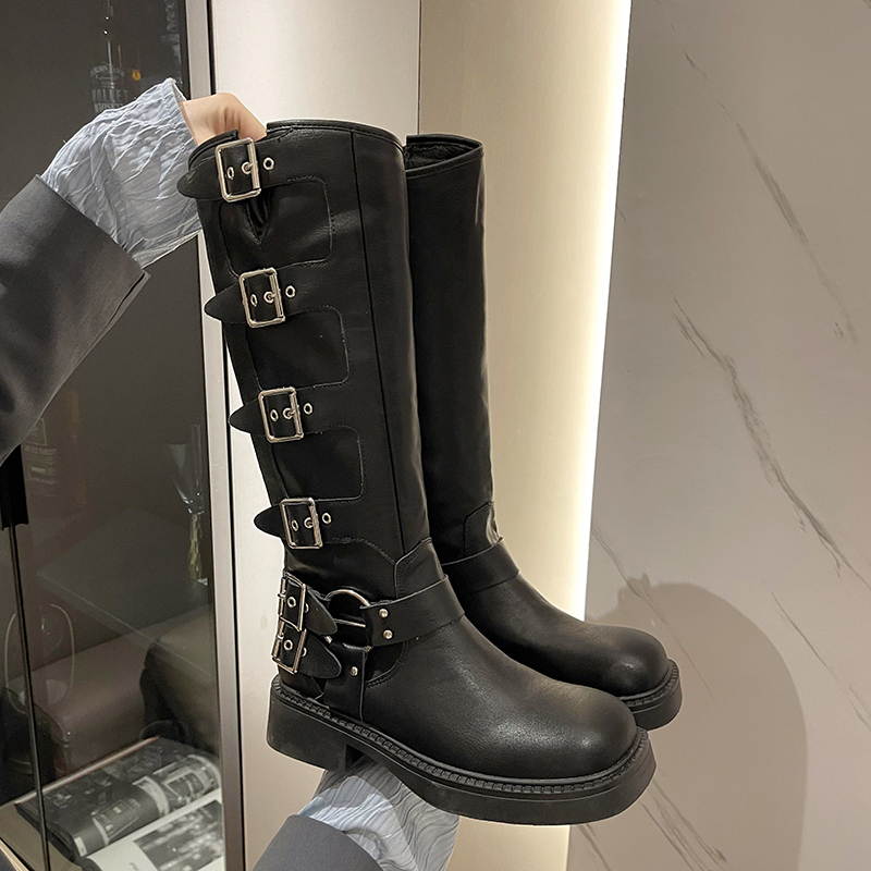 Nouveau haute qualité Wasteland Style Vintage T baril bottes occidentales pour femmes noir ceinture sangles bottes chaussures marron plate-forme chaussures