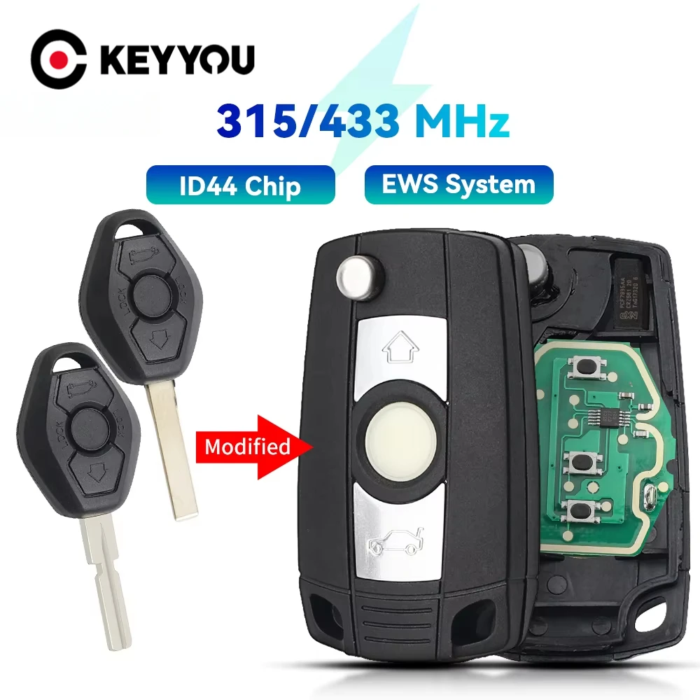 KEYYOU новый модифицированный дистанционный автомобильный ключ EWS Sytem для BMW E38 E39 E46 X3 X5 Z3 Z4 1/3/5/7 серии 315/433 МГц ID44 чип-передатчик ключ