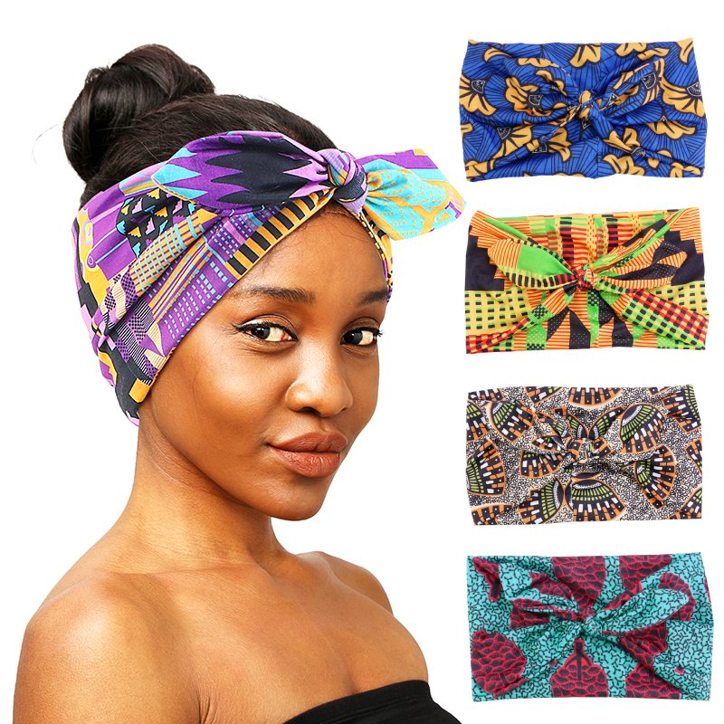 Afrikanische Druck Frauen Stirnband Knoten Bogen Stil Stretch Bandana Machen Up Headwear Yoga Sport Haarband Haar Zubehör
