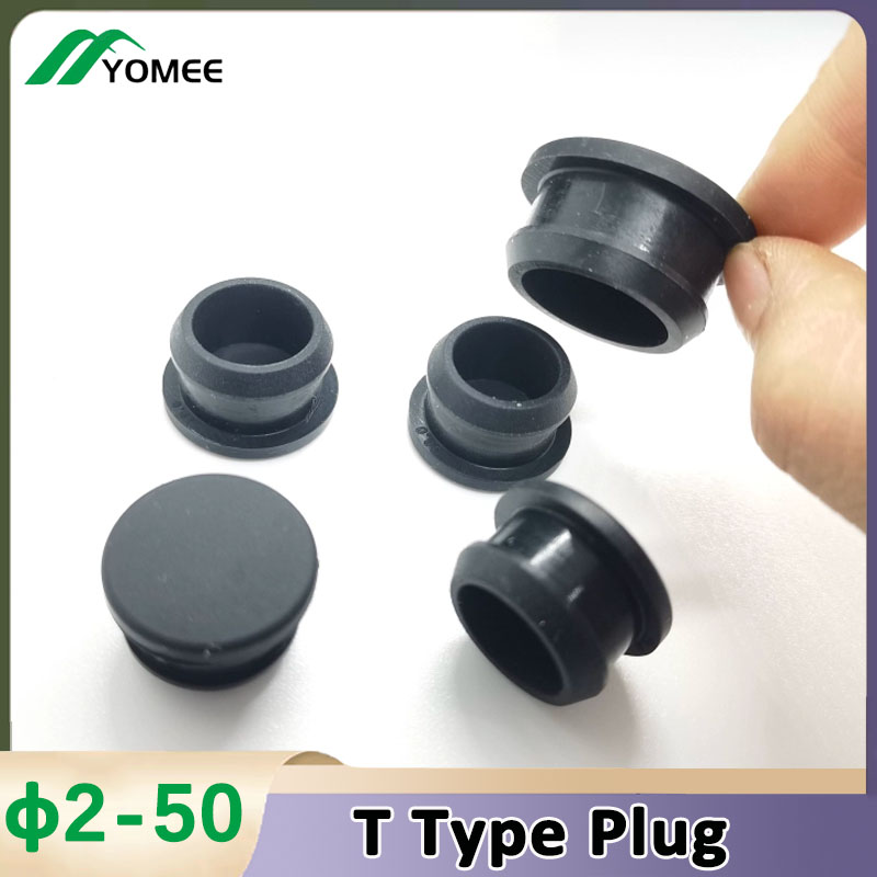 Tampas de borracha de silicone pretas de qualidade alimentar tipo t tampa de plugue junta de encaixe rolha de vedação final 2.5mm-50.6mm