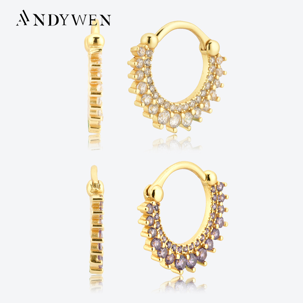 ANDYWEN-pendientes de plata de ley 925 para mujer, aretes de circonia cúbica transparente y dorada, de lujo, Piercing de cristal redondo