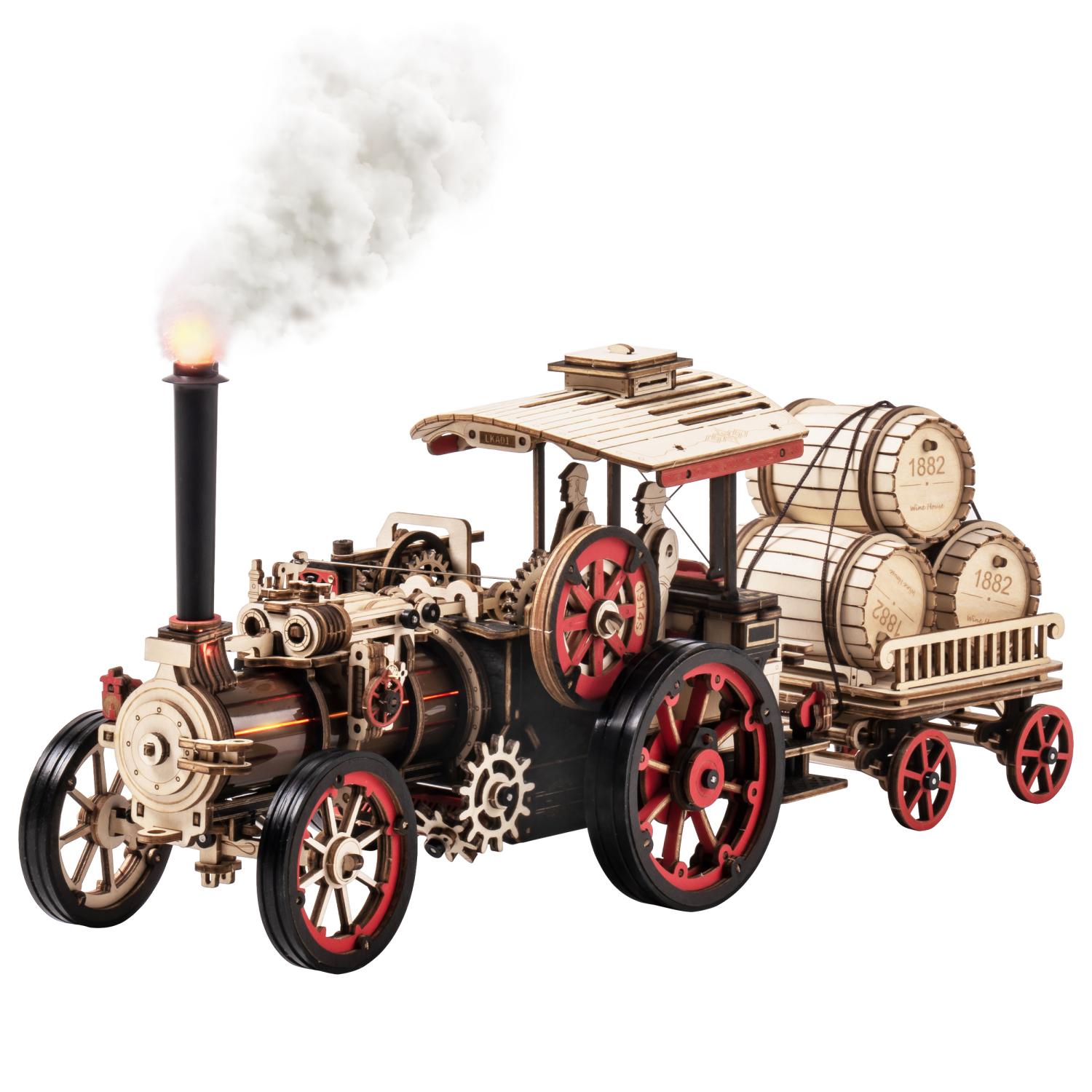 Robotime rokr trator locomotiva modelo 3d quebra-cabeça de madeira para adultos motor a vapor trator presentes de aniversário para meninos hobbies brinquedos