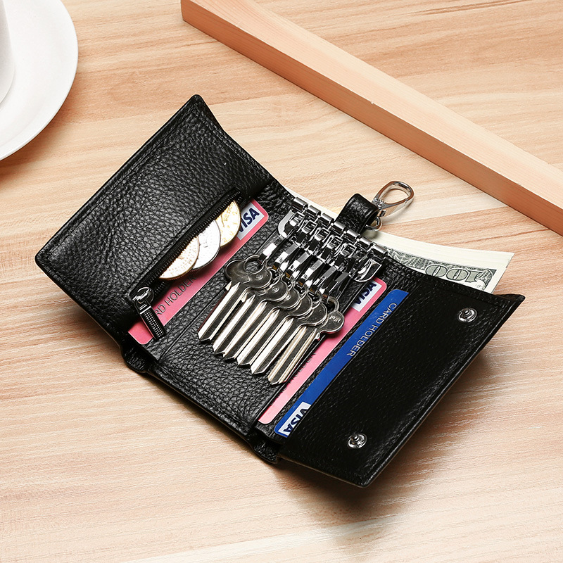 Portefeuille porte-clés unisexe en cuir véritable, organisateur de clés de voiture/maison avec fentes pour cartes, sac porte-clés Compact (prêt au cadeau)