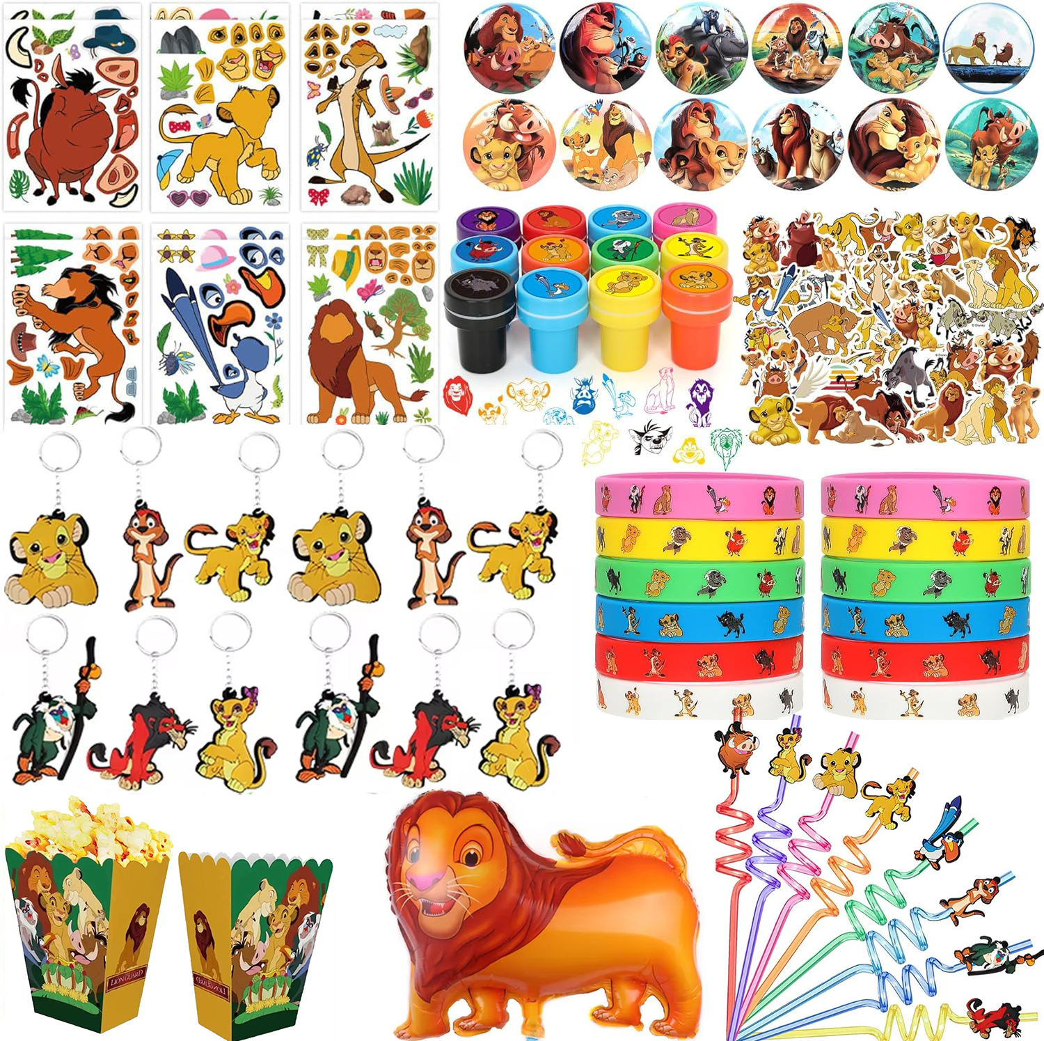 Hewan singa perlengkapan pesta Simba Lion King anak-anak dekorasi tema ulang tahun stiker Gelang gantungan kunci tas hadiah sarang lebah