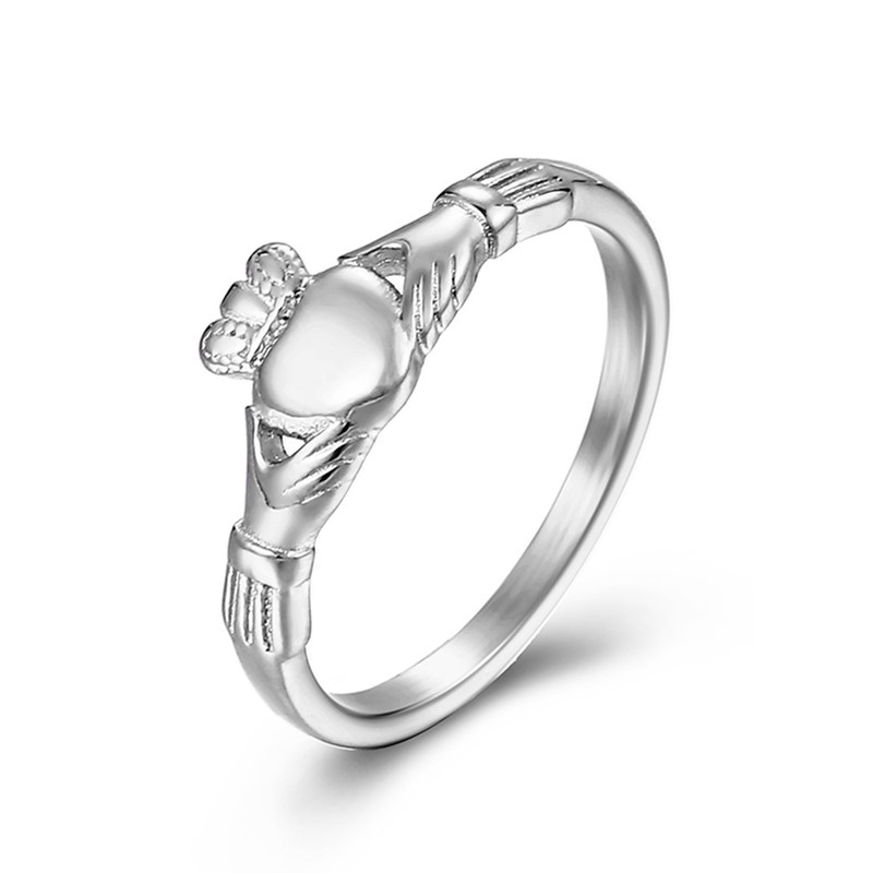 Anillo Claddagh irlandés de acero inoxidable con corona de corazón, banda de promesa de boda para mujeres y hombres, tallas 4-10