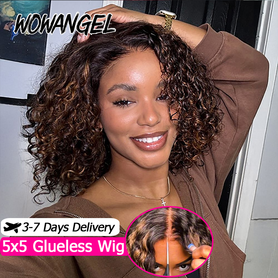 วิกผม WOWANGEL 1B/30 ไฮไลท์ 5x5 HD Lace Closure วิกผมแท้ ถอนขนแล้ว  แบบลูกไม้หลอมตัวเป็นธรรมชาติ ทรงพิกซี่ ลอน  ไม่ต้องใช้กาว สำหรับผู้หญิง