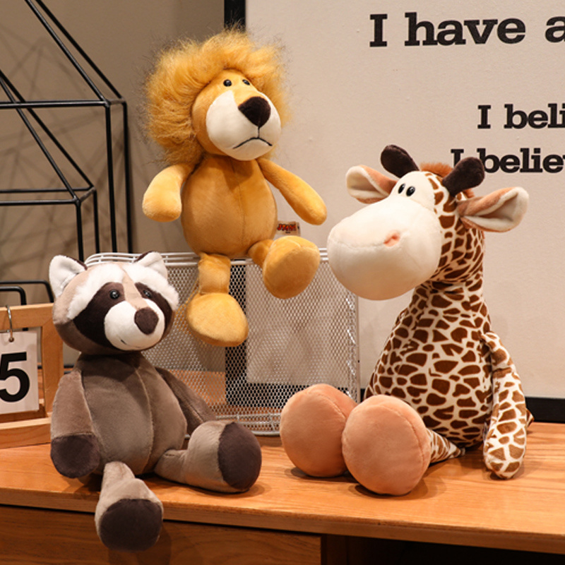 25cm Lebensechte Plüschtiere Löwe Tiger Elefant Affe Leopard Giraffe Waschbär Simulation Waldtiere Plüschspielzeug für Kinder Geschenk