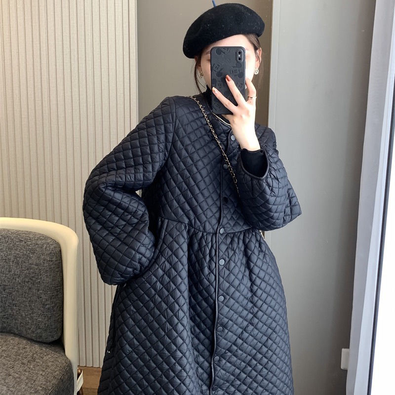 Retro lockeres und leichtes Baumwoll kleid mittellanger Mantel modische Damen warme Daunen jacke aus Baumwolle mit Baumwoll clip