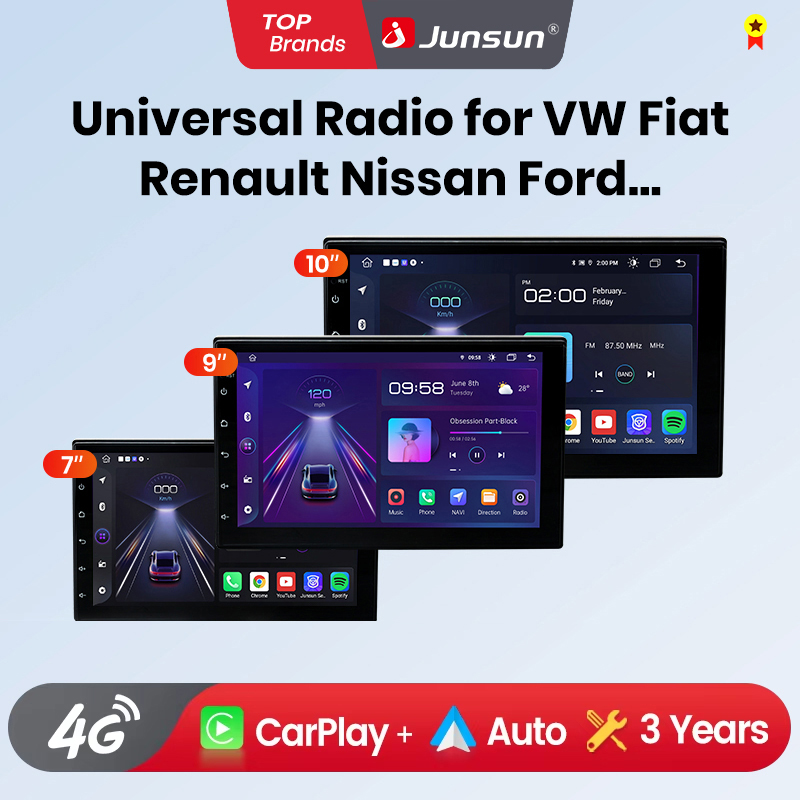 Junsun CarPlay วิทยุรถยนต์ระบบแอนดรอยด์สำหรับรถยนต์ VW volkroots Fiat Renault Nissan hyundaigps ระบบอัจฉริยะวิทยุรถยนต์มัลติมีเดีย