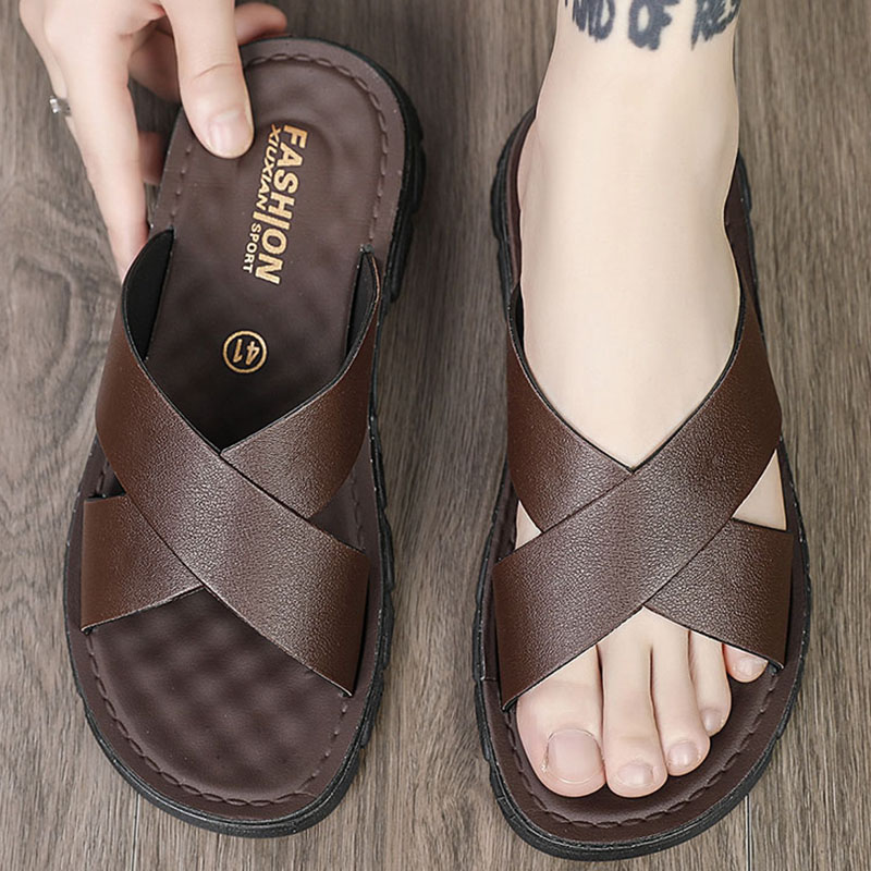 Pantofole da uomo alla moda, estive, comode, in pelle, da uomo, per esterni, casual, da spiaggia, infradito