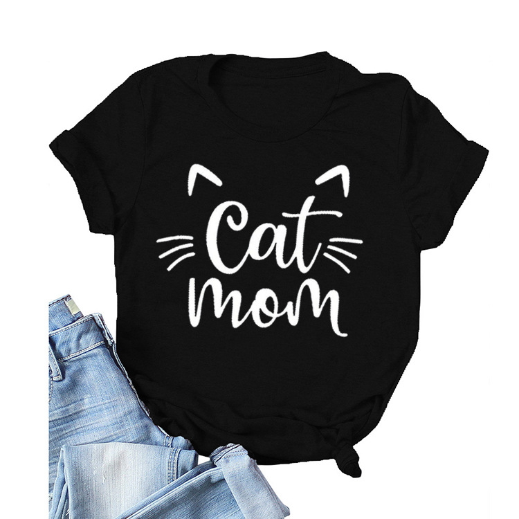 Cat Mom Vivid Letter Print t-shirt da donna manica corta O collo maglietta da donna allentata maglietta da donna top abiti Camisetas Mujer