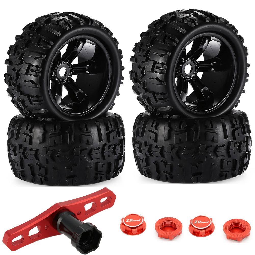 Jeu de pneus et roues hexagonaux pour camion RC, échelle 1/8, 17mm, collés pour Traxxas Maxx Tmaxx e-revo Revo 3.3, JLB Cheetah Monster, 4 pièces/paquet
