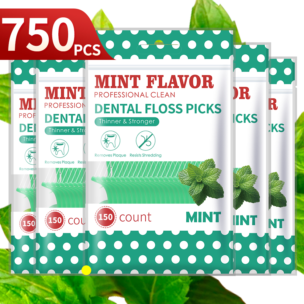 Fio dental de hortelã ensacado, 750/300/150/50 peças - Refresca o hálito, a boca limpa - Sempre disponível para trabalho e passeios, faça amigos