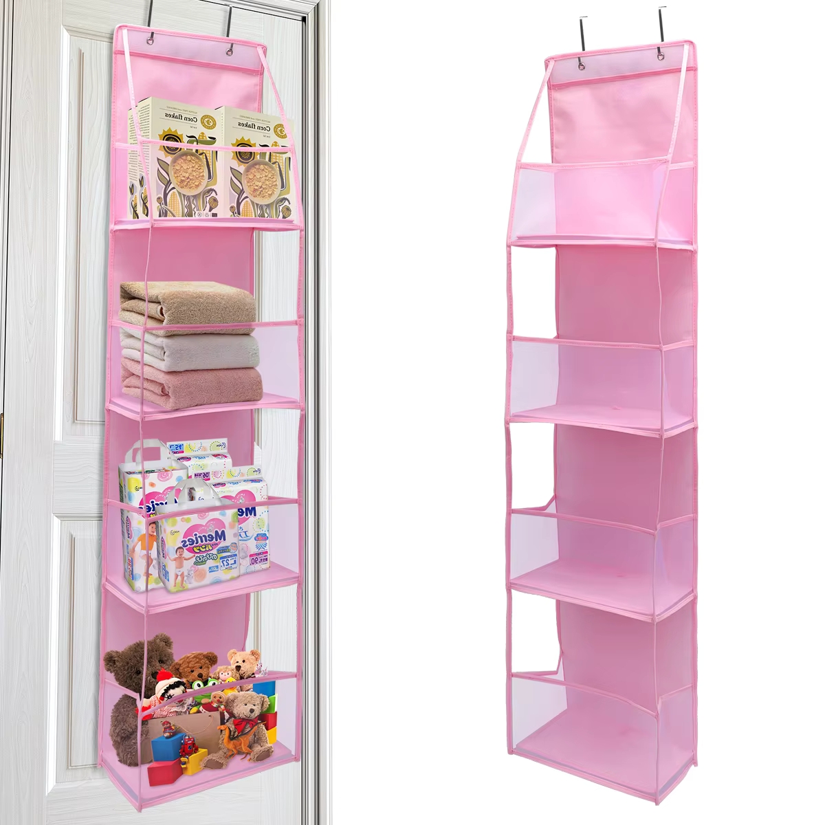 1pc 4/6-Tier Hanging Storage Bag Foldable Organizer Over-The-Door Holder For Hair Accessories Snacks Toys Clothes Storage Holder