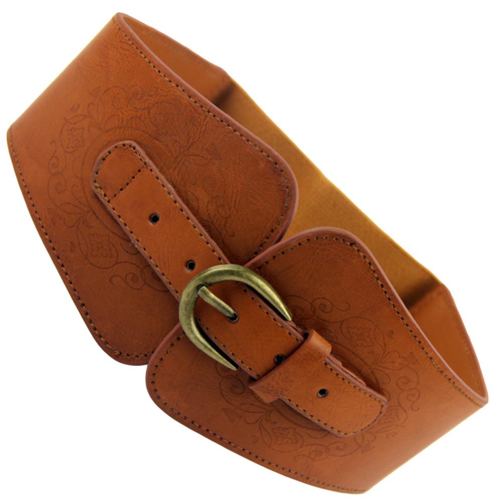 Cinturón ancho con correa de piel sintética para mujer, elástico, Color sólido, Vintage, con hebilla
