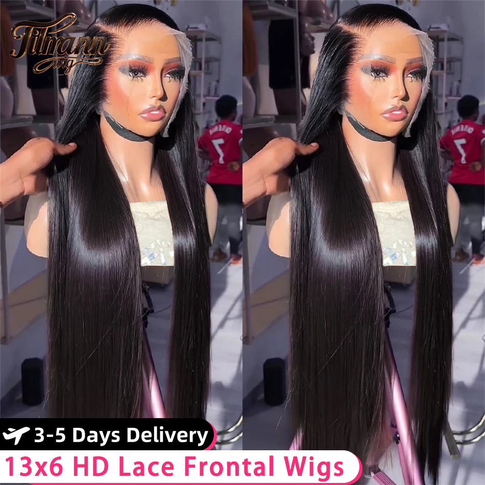 250 densidade frente do laço perucas de cabelo humano brasileiro hd transparente em linha reta 30 40 Polegada 13x6 peruca dianteira do laço 360 perucas para mulher 4x4