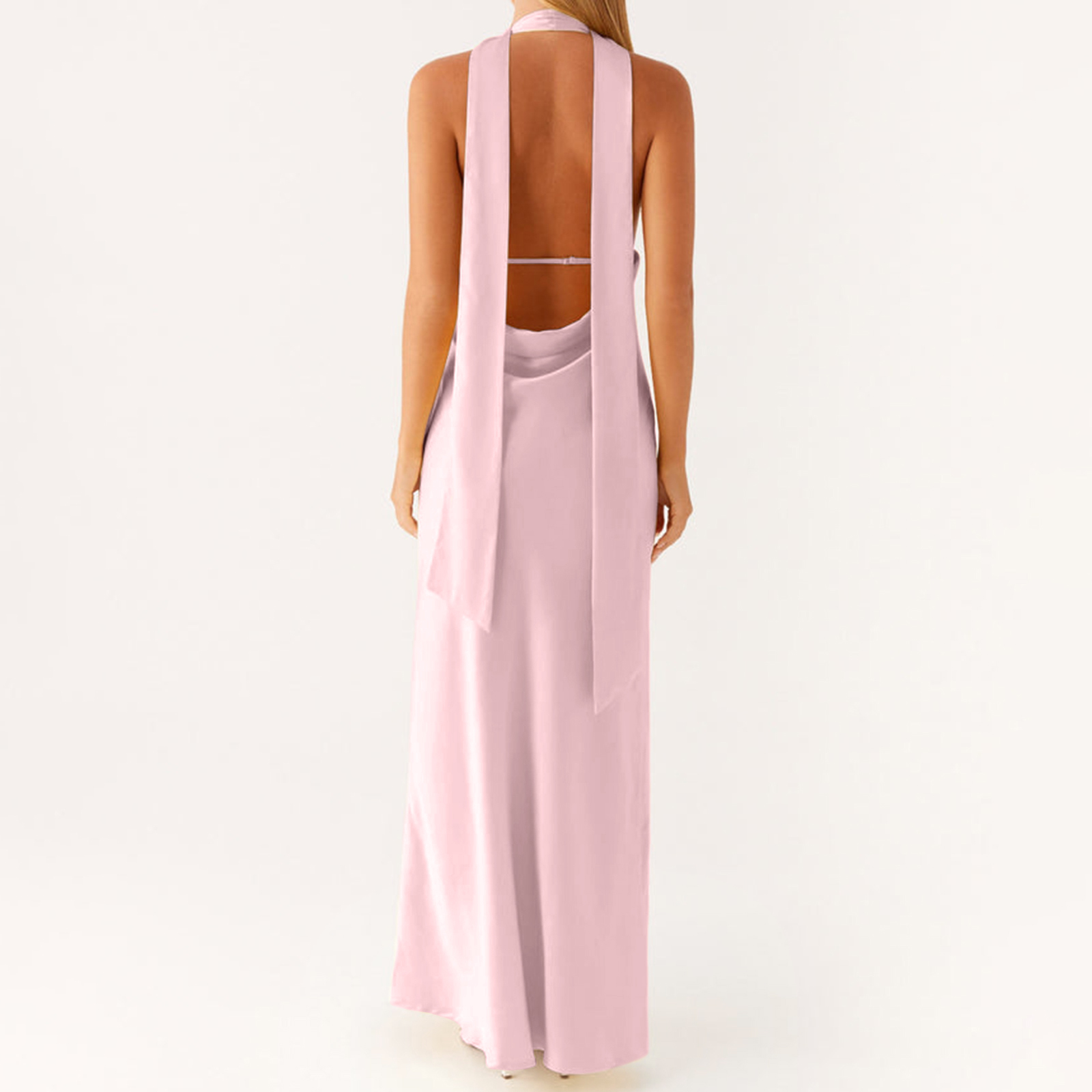 Frauen Sommer 2025, lange Kleider, Blumendruck/einfarbig, Neckholder, rückenfrei, V-Ausschnitt, ärmelloses Kleid für Party, Club