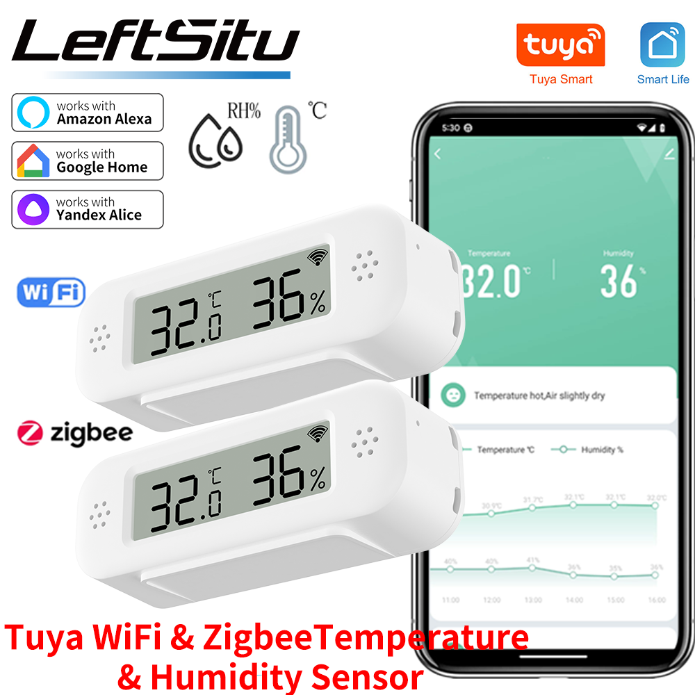 Tuya Zigbee WiFi Mini temperatura humedad para hogar inteligente termómetro higrómetro aplicación remota trabajo con Google Home Yandex Alexa