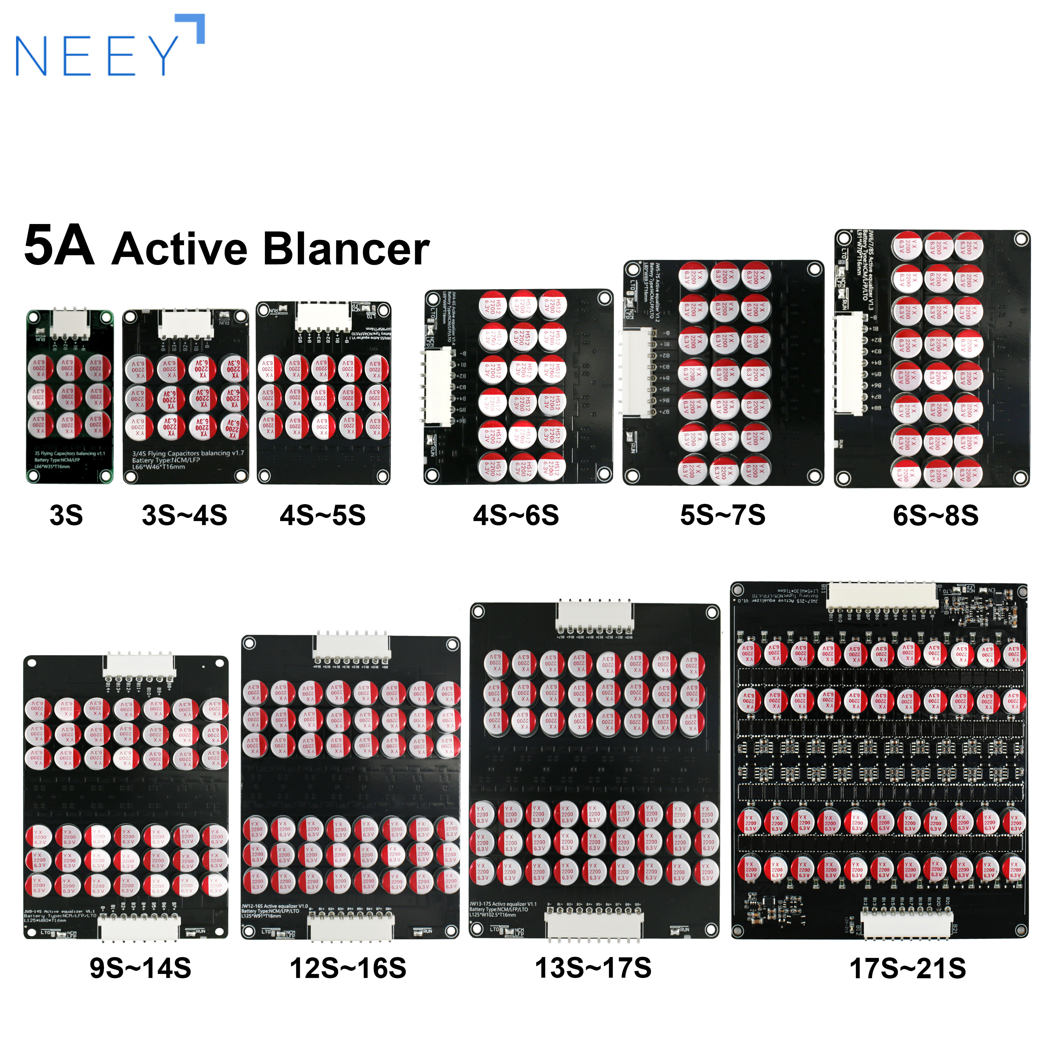 NEEY 5A 3S 4S 5S 6S 7S 8S 9S 10S 11S 12S 13S 14S 15S 16S 17S équilibreur d'égaliseur actif Lifepo4/lipo/lto condensateur d'énergie de batterie