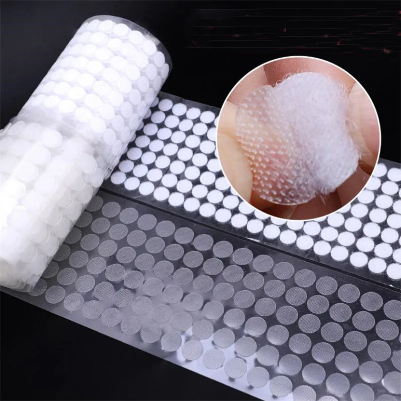 Pegatina de puntos transparente de 10/15/20mm, cinta autoadhesiva de sujeción de gancho y bucle, cinta adhesiva para bebé, monedas redondas, Adhesivo Belcro
