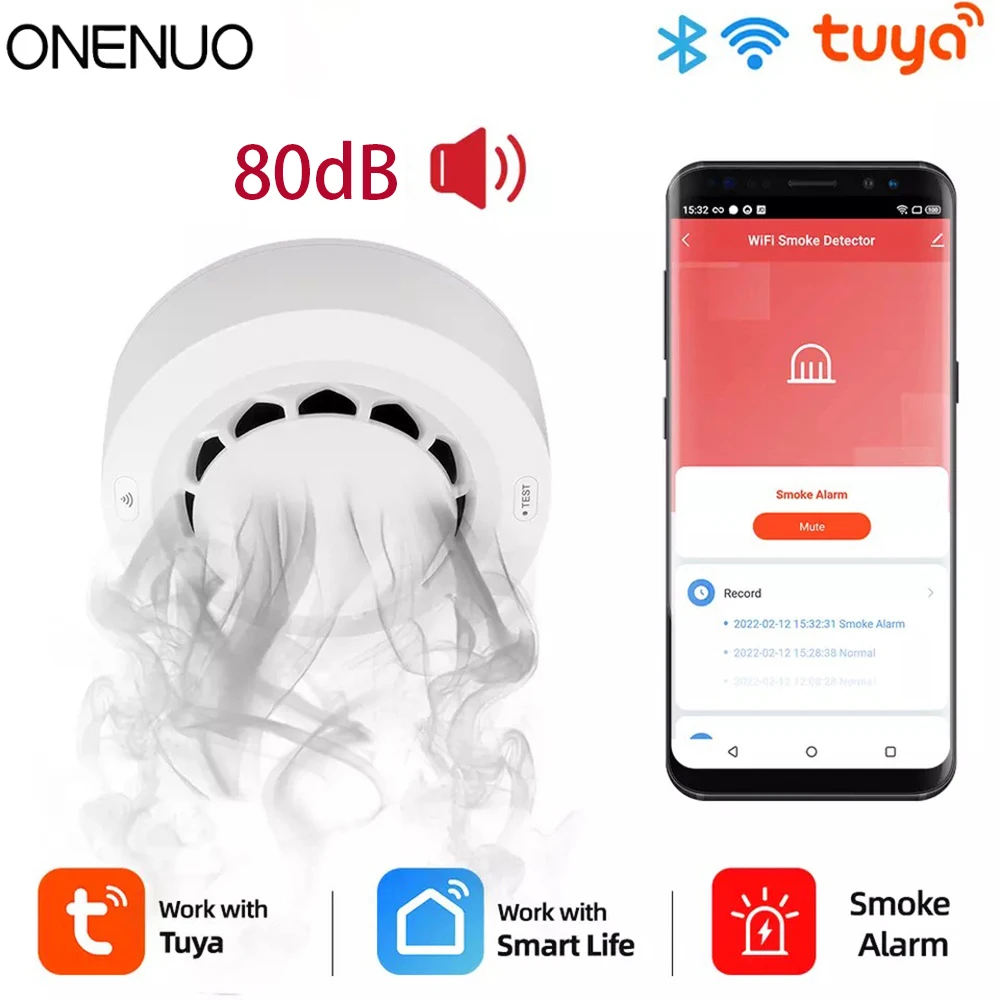 ONENUO-Tuya WiFi Detector De Fumaça, Sensor Fotoelétrico, Alarme De Incêndio, Sistema De Segurança De Cozinha Em Casa, Trabalhar com Smart Life APP