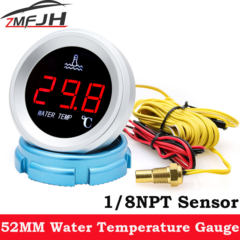 Indicatore di temperatura dell'acqua AD da 52 mm con allarme di avviso 0-120 ℃   Misuratore della temperatura dell'acqua + tensione del sensore 1/8NPT per camion per auto marine